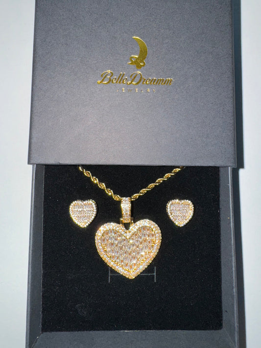 Gold Eaten Heart Necklace Set