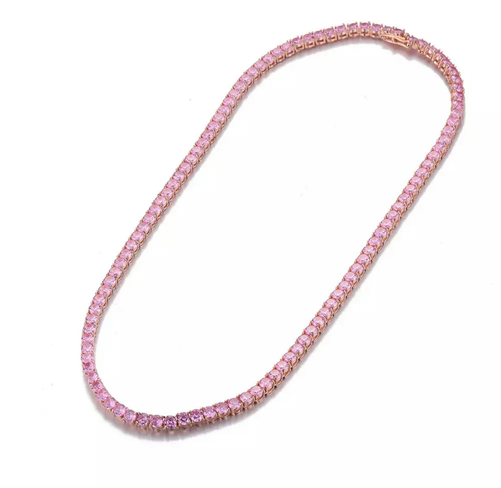 5MM Rose Pink Tennis Necklace