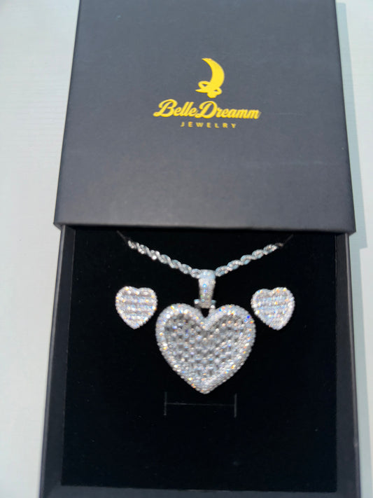 Silver Eaten Heart Necklace Set