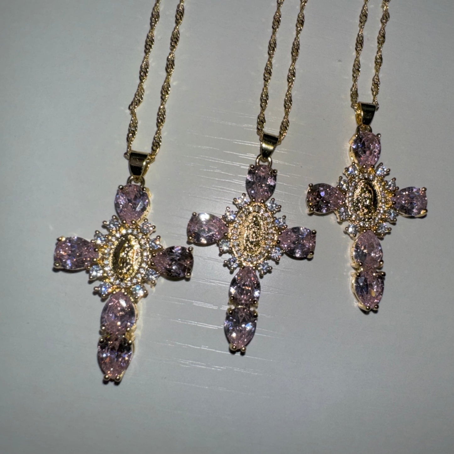 Pink Virgin Mary Cross Necklace