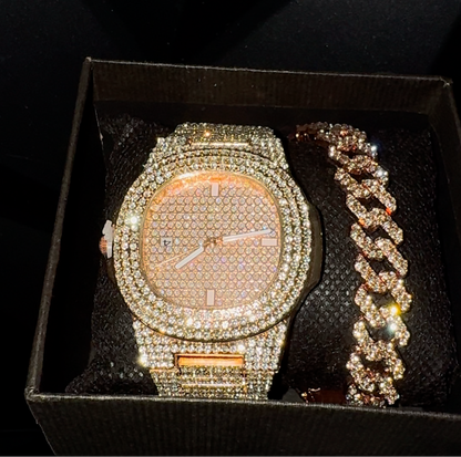 RoseGold Ari Cuban Watch Set