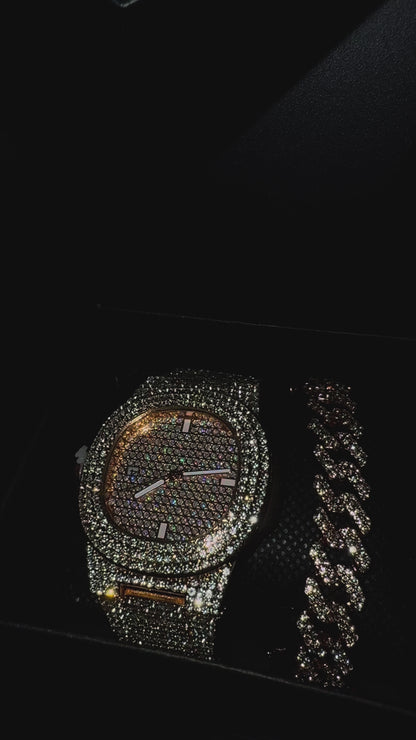 RoseGold Ari Cuban Watch Set