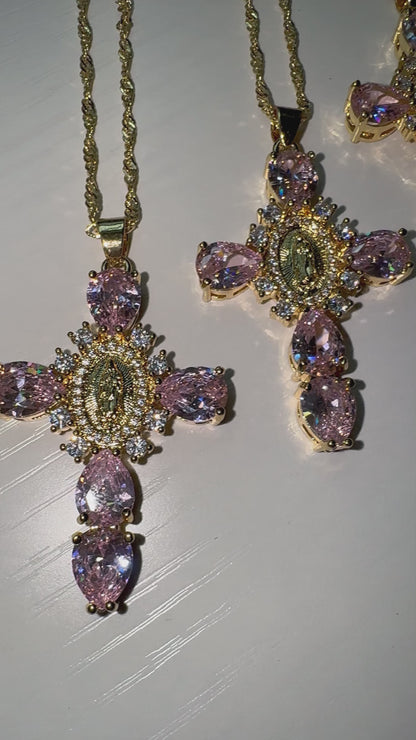 Pink Virgin Mary Cross Necklace