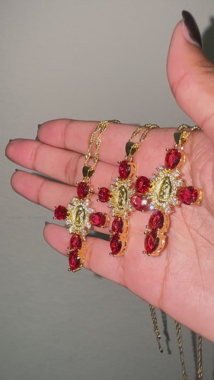 Red Virgin Mary Cross Necklace